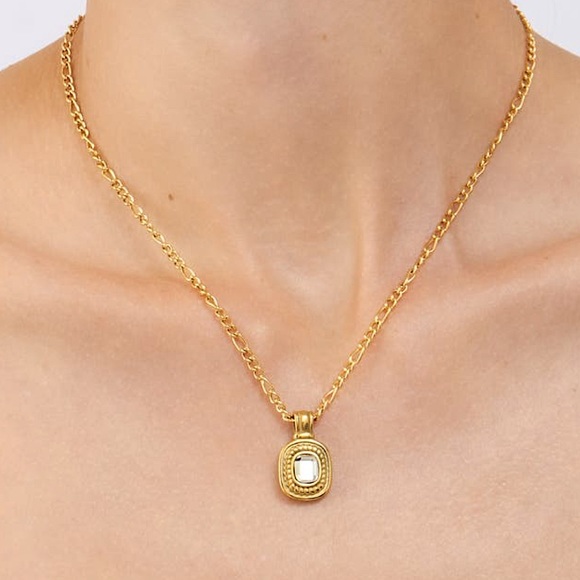 Anthropologie Jewelry - 14k Gold Plated Gemstone Crystal Braided Box Pendant Charm Figaro Chain Necklace